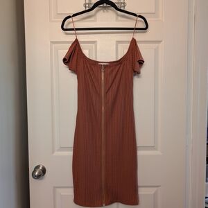 Elegant Rust Off-Shoulder Dress